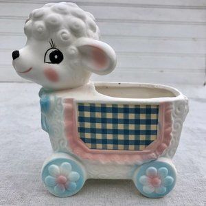 Vtg Inarco MCM Baby Planter Sheep Lamb Pink Blue Anthropomorphic Vase Kitschy